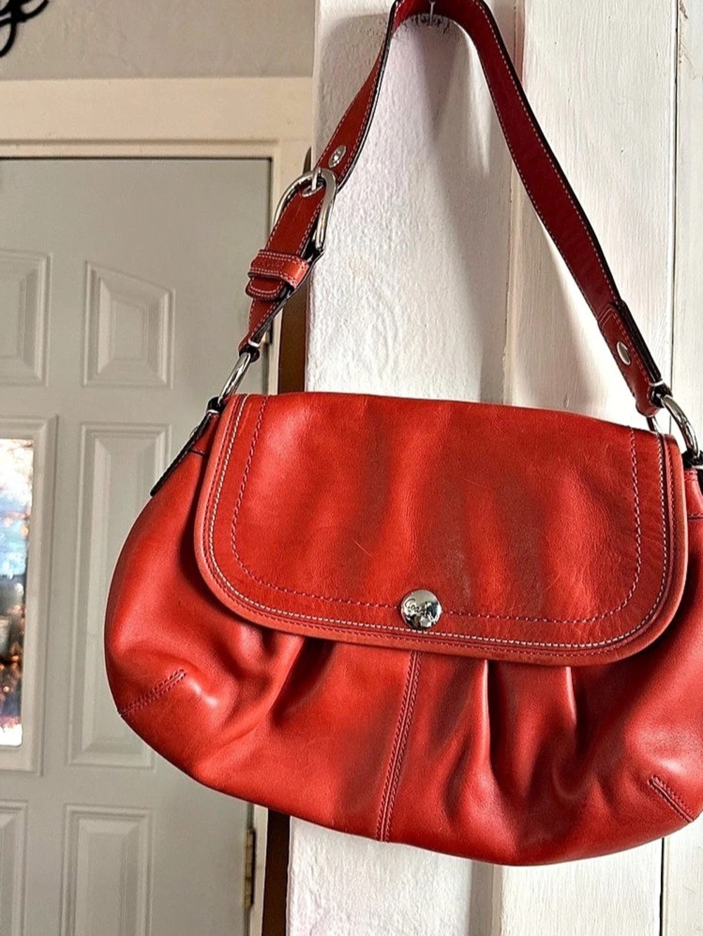 Coach Peyton Legacy Turnlock Flap Shoulder Bag Red